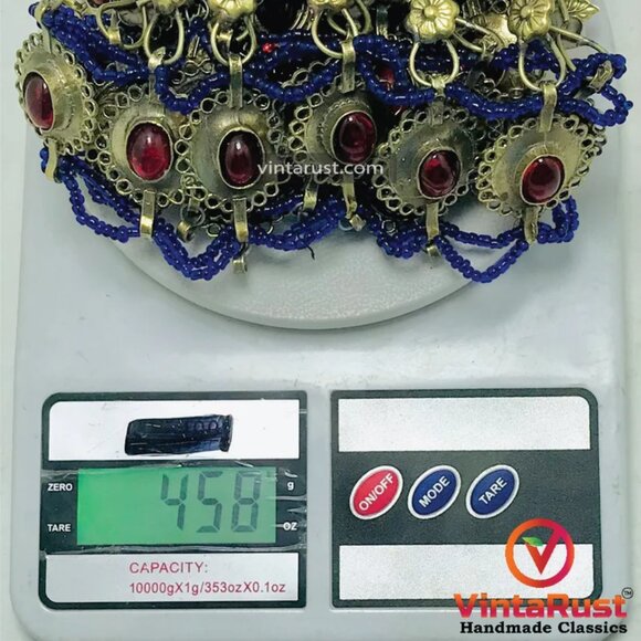 Red Choker Necklace, Vintage Layered Oversized Necklace With Red Glass Stones, - Picture 10 of 10